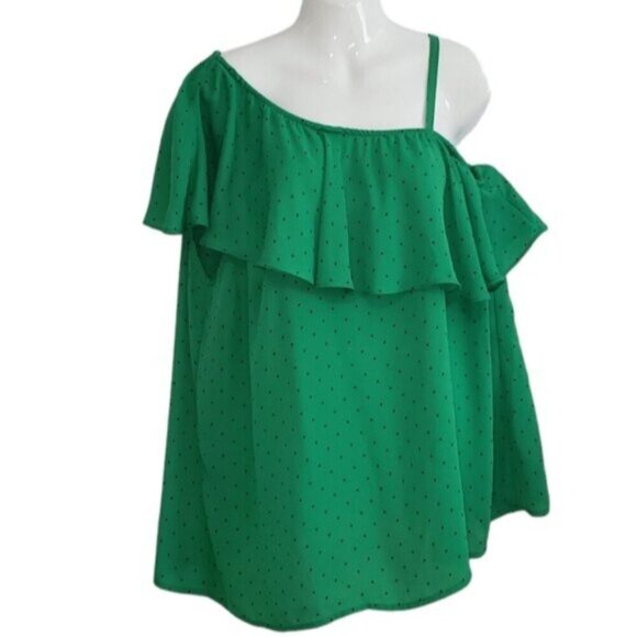 Torrid Polka Dot Georgette One Shoulder Top Green Size 1X Ruffle - Picture 13 of 13